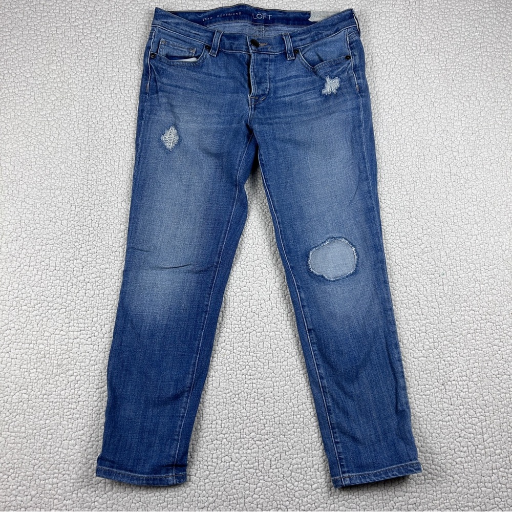Loft Jeans Boyfriend Size 27/4 Medium Wash Blue Distressed Button Fly NWT